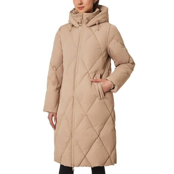 Mondetta Women's Long Diamond Quilted Parka Down Fill Tan size large - Picture 4 of 14